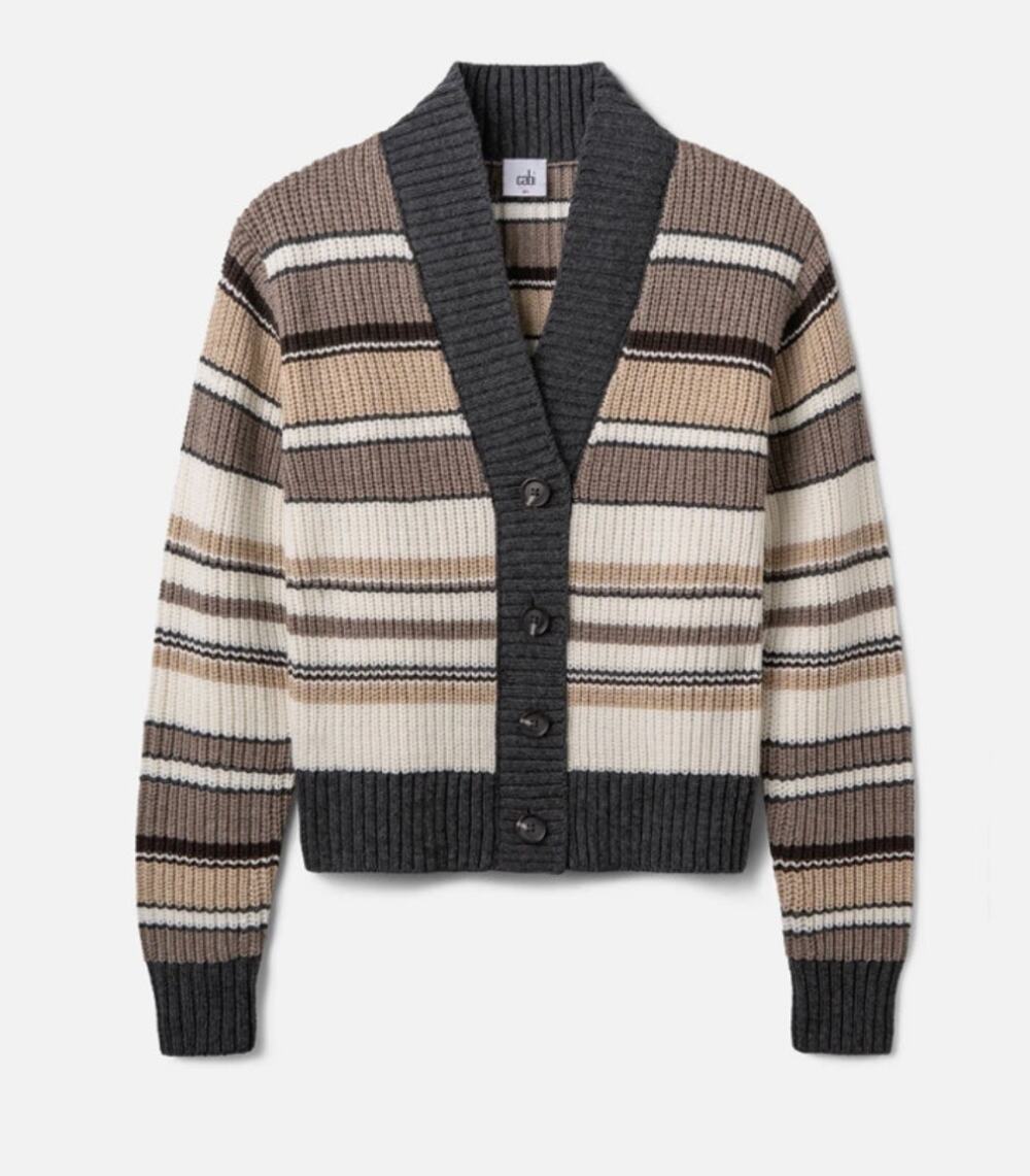Cabi #4860 Cocoa Striped Cardigan NWT Large Button Front Cotton Blend Sweater